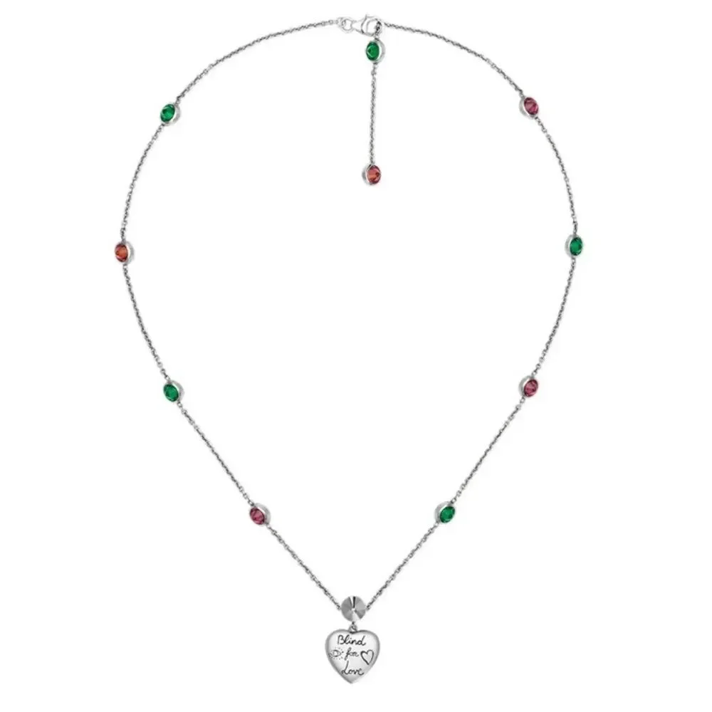 NWT Gucci Blind For Love Heart Necklace Silver Crystal OS
